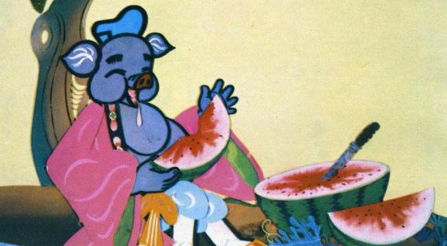 Zhu Bajie mange la pastèque